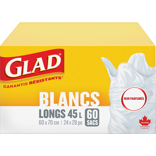 Tall 45L Unscented Garbage Bags, Regular, 24" W x 28" L, White NTL Industrial