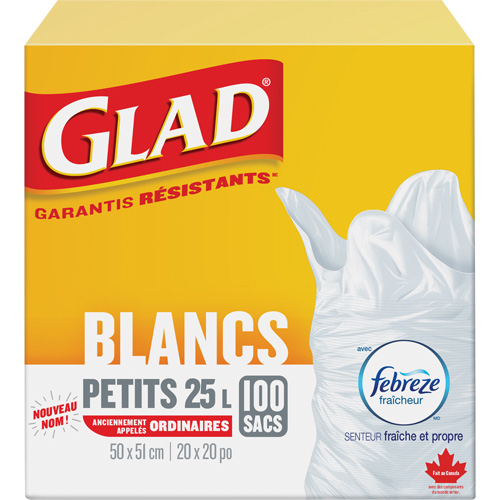 Petits sacs &agrave; ordures 25 L avec Febreze, R&eacute;gulier, 20" la x 20" lo, Blanc NTL Industrial