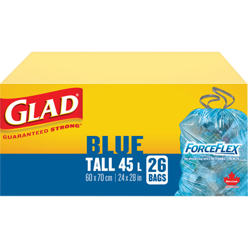 Sacs de recyclage 45 L, R&eacute;gulier, 24" la x 28" lo, Bleu NTL Industrial