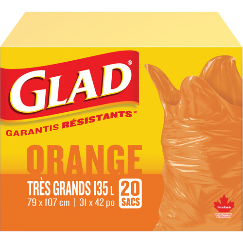 Sacs &agrave; ordures 135 L, R&eacute;gulier, 31" la x 42" lo, Orange NTL Industrial