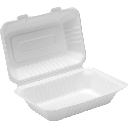 Compostable Hinged Food Containers, Bagasse, Rectangular NTL Industrial