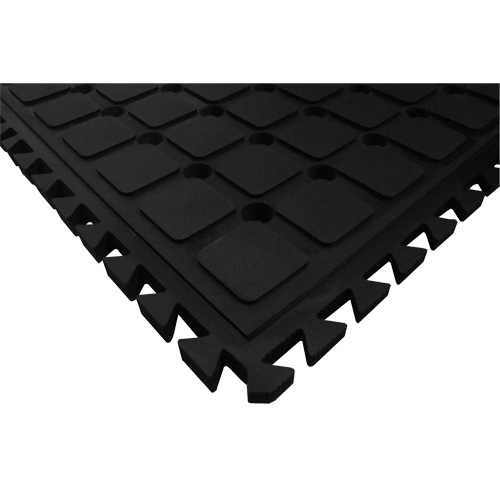 Tuile de coin modulaire drainant Hog Heaven , Ondul&eacute;, 1-4/5' x 1-4/5' x 3/4", Noir, Nitrile NTL Industrial