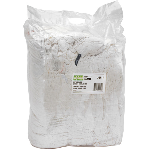 Chiffons fabriqu&eacute;s &agrave; partir de mat&eacute;riaux recycl&eacute;s, Coton, Blanc, 25 lb NTL Industrial