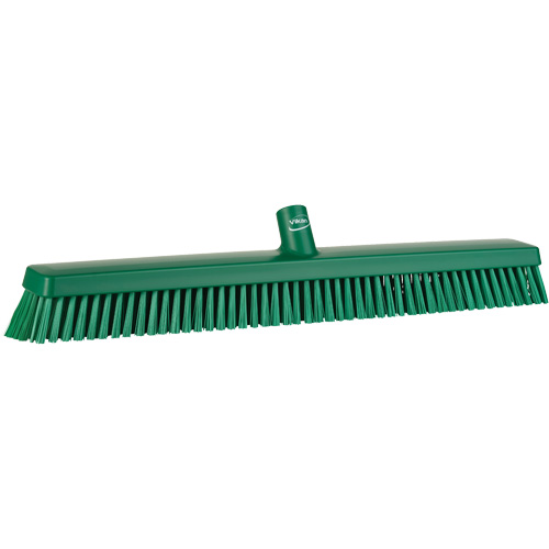Heavy-Duty Push Broom, Fine/Stiff Bristles, 24", Green NTL Industrial