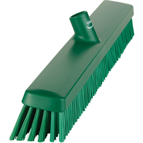 Heavy-Duty Push Broom, Fine/Stiff Bristles, 24", Green NTL Industrial