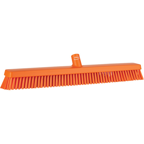Heavy-Duty Push Broom, Fine/Stiff Bristles, 24", Orange NTL Industrial