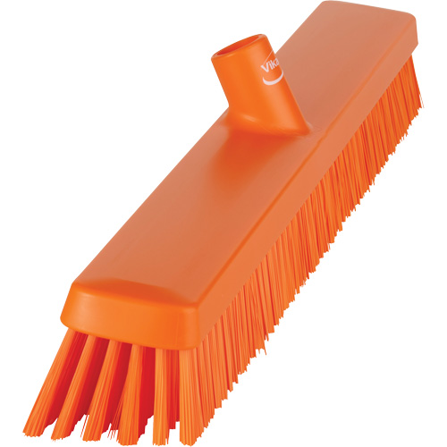 Heavy-Duty Push Broom, Fine/Stiff Bristles, 24", Orange NTL Industrial