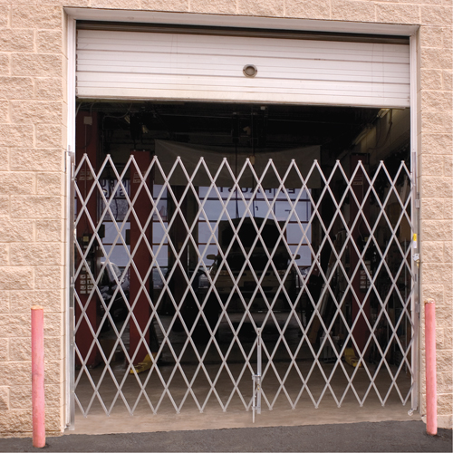 Galvanized Folding Security Gates, Fixed Single Folding, 4' L x 6' 6" H Expanded NTL Industrial