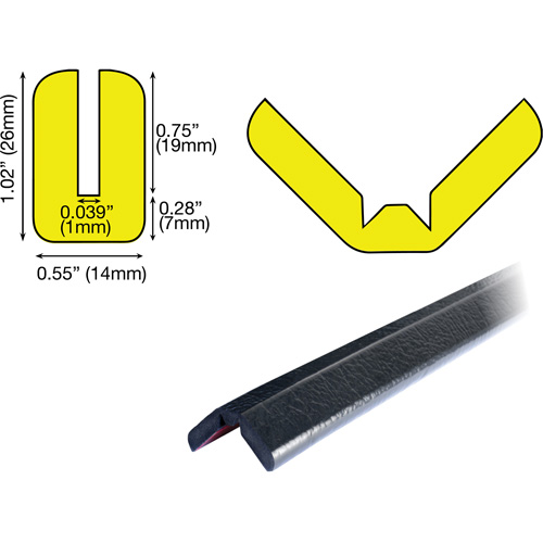 W Profile 1M Edge Protection Bumper Guard, 3.25' Long NTL Industrial