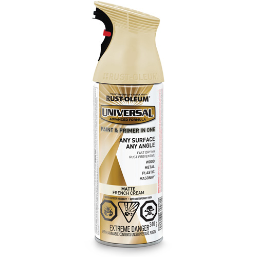 Peinture-&eacute;mail et couche de fond Universal, Blanc cr&egrave;me française, Mat, Canette a&eacute;rosol NTL Industrial