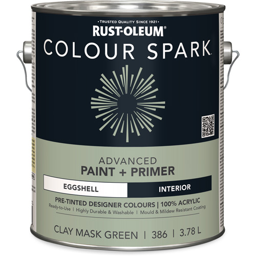 Colour Spark Interior Pre-Tinted Paint + Primer Wall Paint, Clay Mask Green, Eggshell, 3.78 L, Gallon NTL Industrial