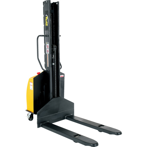 Narrow Mast Powered Lift Stacker, Electric Operated, 1500 lbs. Capacity, 63" Max Lift NTL Industrial