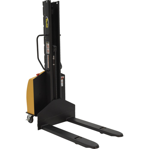 Narrow Mast Powered Lift Stacker, Electric Operated, 1000 lbs. Capacity, 63" Max Lift NTL Industrial