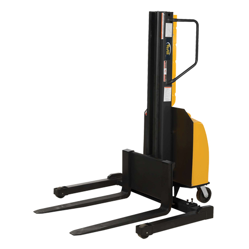 Narrow Mast Powered Lift Stacker, Electric Operated, 1500 lbs. Capacity, 98" Max Lift NTL Industrial