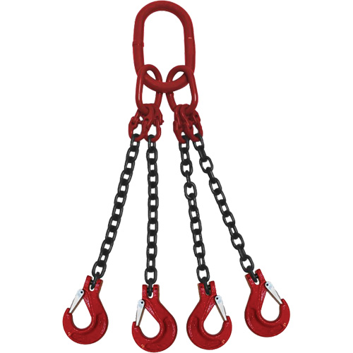 Chain Sling, Grade 80 Chain, Quadruple Legs, Oblong & Slip Hooks, 1/2" x 8' NTL Industrial