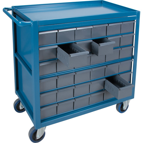 Chariot &agrave; tablette avec tiroir, 1200 lb Capacit&eacute;, Acier, 18" x la, 35" x ha, 36" p, Roues en Caoutchouc, Enti&egrave;rement soud&eacute;, 36 tirroirs NTL Industrial