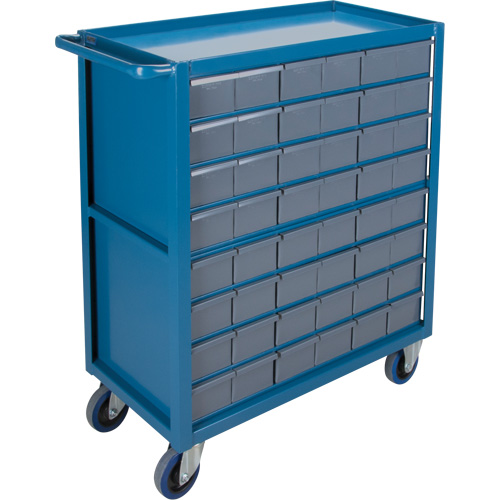 Drawer Shelf Cart, 1200 lbs. Capacity, Steel, 18" x W, 35" x H, 36" D, Rubber Wheels, All-Welded, 48 Drawers NTL Industrial
