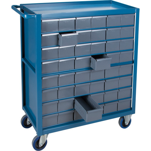 Drawer Shelf Cart, 1200 lbs. Capacity, Steel, 18" x W, 35" x H, 36" D, Rubber Wheels, All-Welded, 48 Drawers NTL Industrial