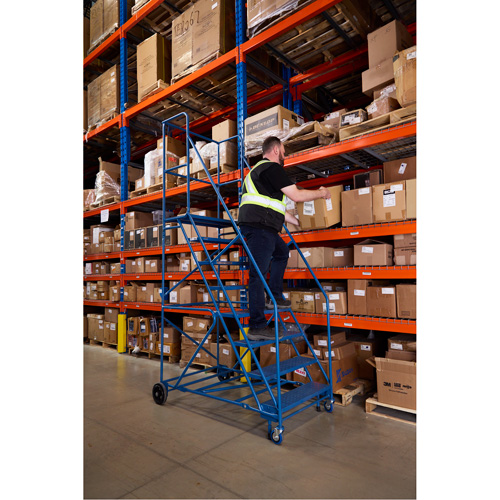 CSA-Certified Rolling Step Ladder with Locking Step, 8 Steps, 30" Step Width, 72" Platform Height, Steel NTL Industrial