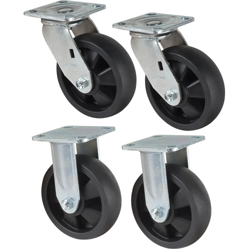 Caster Set, Rigid/Swivel, 6" (152.4 mm), Nylon, 2400 lbs. (1089 kg.) NTL Industrial