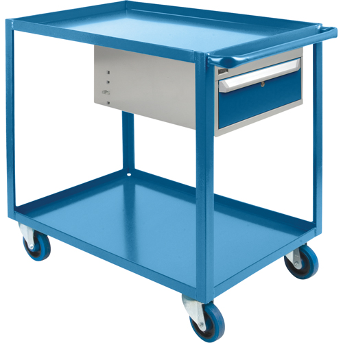 Heavy Duty Shelf Cart with Drawer, 1200 lbs. Capacity, Steel, 24" x W, 36" x H, 48" D, Rubber Wheels, All-Welded, 1 Drawers NTL Industrial