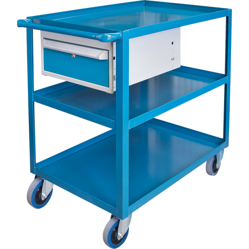 Heavy Duty Shelf Cart with Drawer, 1200 lbs. Capacity, Steel, 24" x W, 36" x H, 36" D, Rubber Wheels, All-Welded, 1 Drawers NTL Industrial