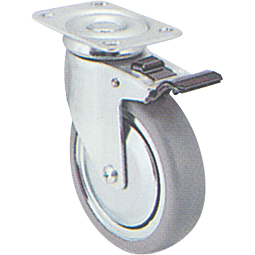 Roulette zingu&eacute;e, Pivotant avec frein, 5" (127 mm), Caoutchouc, 240 lb (108 kg) NTL Industrial