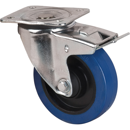 Roulette bleue, Pivotant avec frein, 5" (127 mm), Caoutchouc, 400 lb (181 kg) NTL Industrial