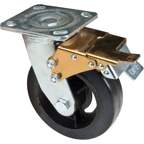Roulette moul&eacute;, Pivotant avec frein, 6" (152,4 mm), Caoutchouc, 550 lb (249 kg) NTL Industrial