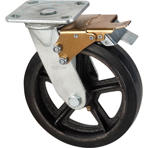 Mold-on Caster, Swivel with Brake, 8" (203.2 mm), Rubber, 660 lbs. (299 kg.) NTL Industrial