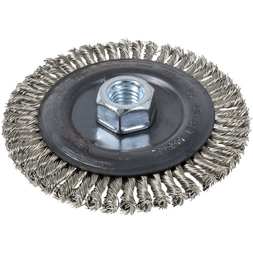 Brosse pour cordon de soudure, Dia. 5", Fils 0,022", Arbre 5/8"-11, Acier inoxydable NTL Industrial