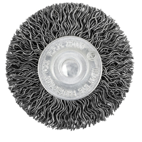 Brosse radiale &agrave; fils cr&ecirc;p&eacute;s mont&eacute; sur mandrin 105-2, 2", Fils ,02" NTL Industrial