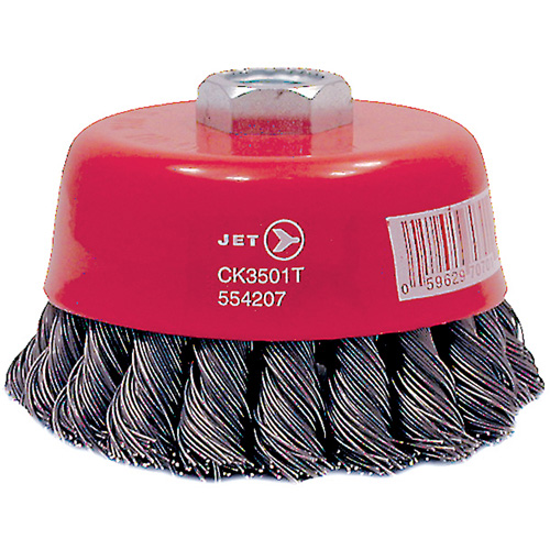 Brosse boisseau &agrave; fils nou&eacute;s torsad&eacute;s haute performance CK3501T, Dia. 3-1/2", Fils 0,02", Arbre 5/8"-11, Acier NTL Industrial