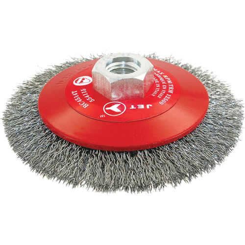 High-Performance Bevel Crimped Conical Brush, 4-1/2" Dia., 0.014" Fill, 5/8"-11 Arbor, Steel NTL Industrial