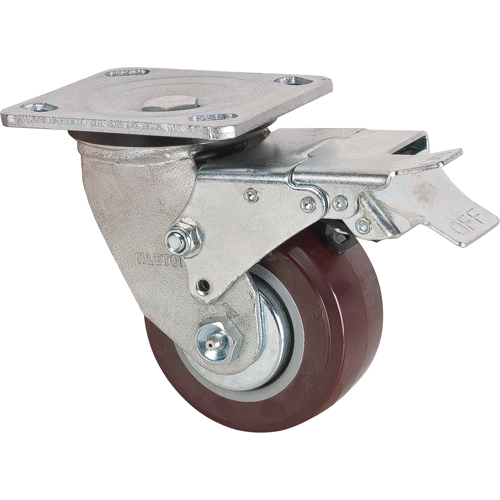 Caster, Swivel with Brake, 4" (101.6 mm), Polyurethane, 550 lbs. (249.5 kg.) NTL Industrial