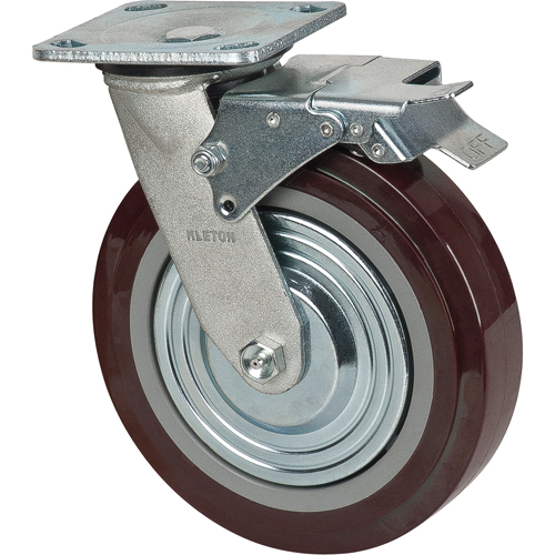 Roulette, Pivotant avec frein, 8" (203,2 mm), Polyur&eacute;thane, 1000 lb (453,6 kg) NTL Industrial