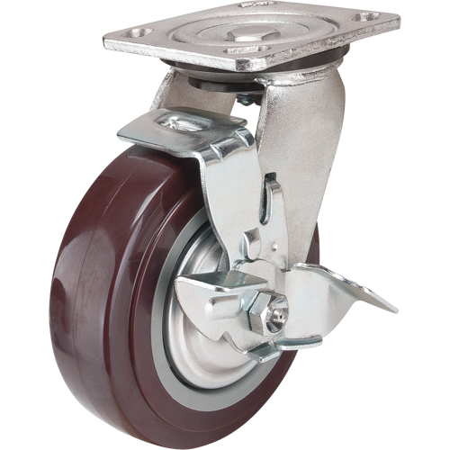 Caster, Swivel with Brake, 6" (152.4 mm), Polyurethane, 850 lbs. (385 kg.) NTL Industrial