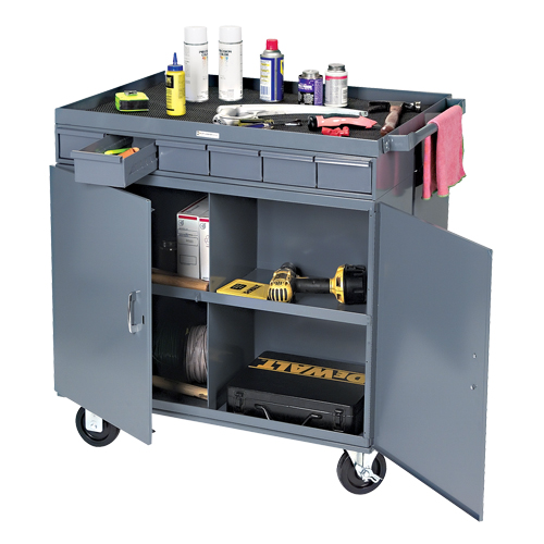 Heavy-Duty Two-Sided Mobile Work Station, 1200 lbs. Capacity, Steel, 34" x W, 34" x H, 24" D, All-Welded, 6 Drawers NTL Industrial