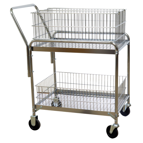 Wire Mesh Office Mail Cart, 200 lbs. Capacity, Chrome, 20" D x 33" L x 37-1/2" H, Chrome Plated NTL Industrial