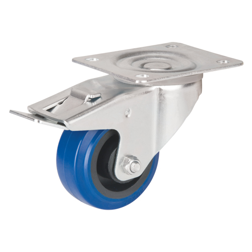 Roulette bleue, Pivotant avec frein, 3" (76 mm), Caoutchouc, 285 lb (129 kg) NTL Industrial