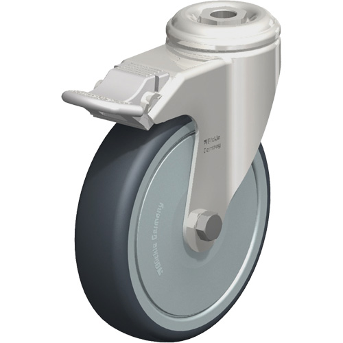 Roulette en &eacute;lastom&egrave;re thermoplastique acier inoxydable, Pivotant avec frein, Diam&egrave;tre 5" (127 mm), Capacit&eacute; 265 lb (120 kg) NTL Industrial