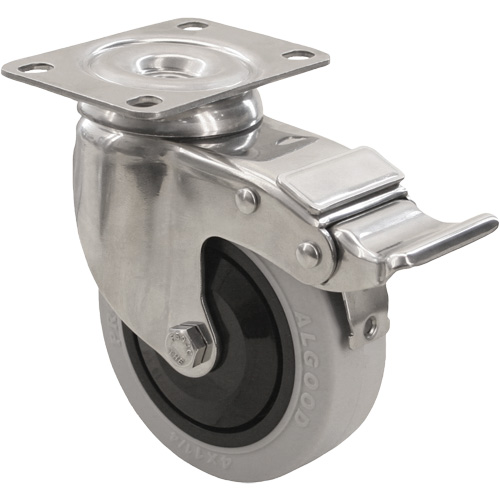 2309 Caster with Double Locking Brake, Swivel with Brake, 5" (127 mm), Envirothane Grey, 350 lbs. (158.8 kg.) NTL Industrial
