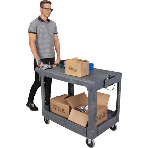 Flat-Shelf Utility Service Cart, 2 Tiers, 25-1/4" x 32-1/4" x 44", 550 lbs. Capacity NTL Industrial