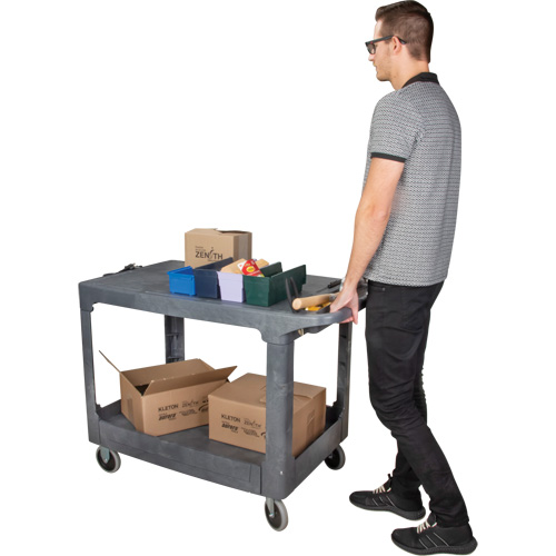 Flat-Shelf Utility Service Cart, 2 Tiers, 25-1/4" x 32-1/4" x 44", 550 lbs. Capacity NTL Industrial