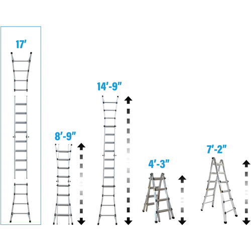 Telescoping Multi-Position Ladder, Aluminum, 300 lbs., CSA Grade 1A NTL Industrial