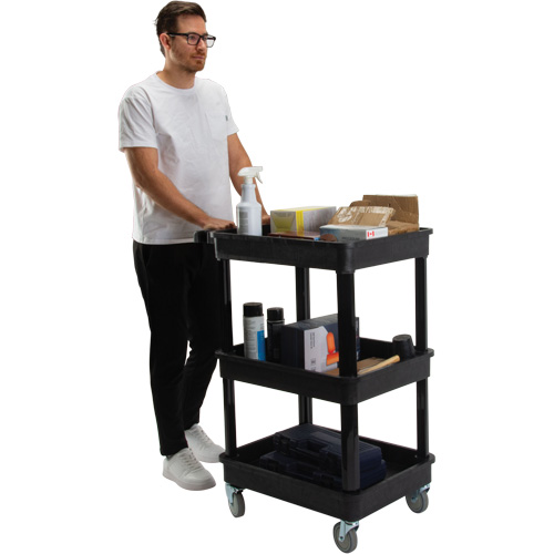 Utility Cart with Deep Lip Shelf, 3 Tiers, 19" x 39-1/2" x 28-1/4", 330 lbs. Capacity NTL Industrial