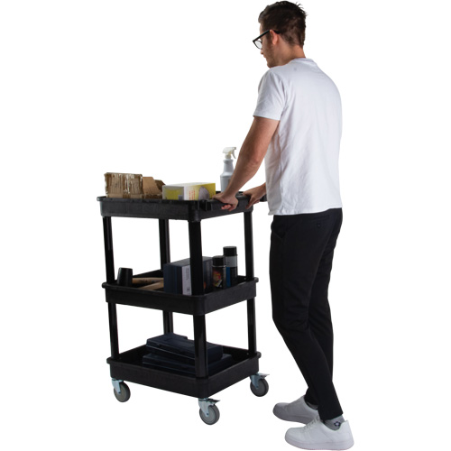 Utility Cart with Deep Lip Shelf, 3 Tiers, 19" x 39-1/2" x 28-1/4", 330 lbs. Capacity NTL Industrial