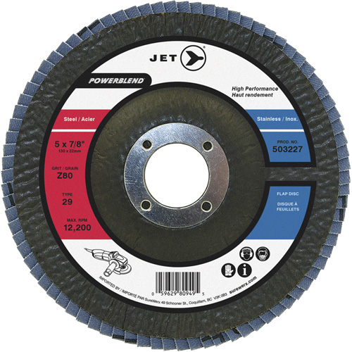 POWERBLEND Flap Disc, 5" x 7/8", Type 29, Z40 Grit, Zirconia Alumina NTL Industrial