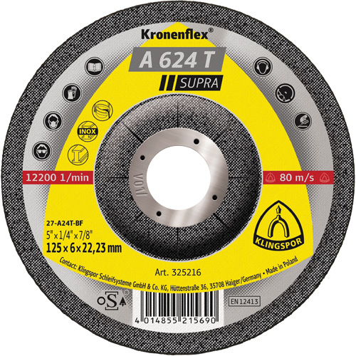 A 624 T Supra Kronenflex&reg; Grinding Disc, 5" x 1/4", 7/8" Arbor NTL Industrial