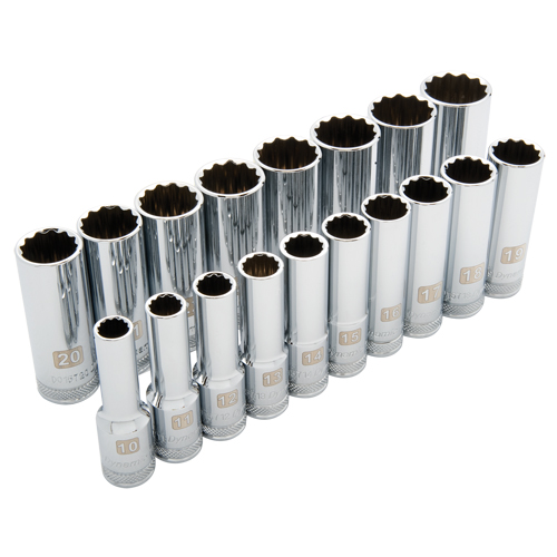 Metric Socket Set, 18 Pcs, 1/2" Drive Size, Deep NTL Industrial